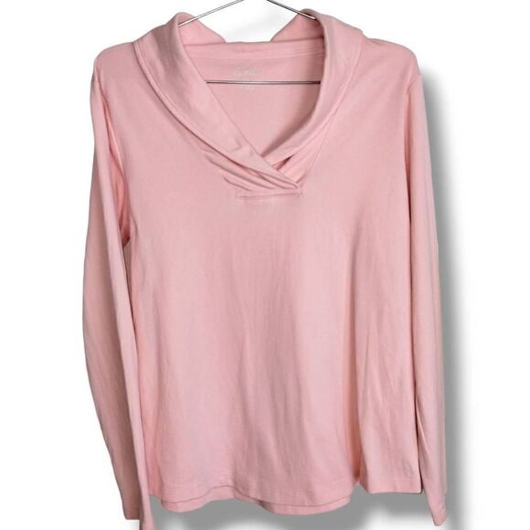 Lands' End Women's Tee LS‎ Pullover Rolled V-Neck Pink Activewear Size M - Picture 1 of 9